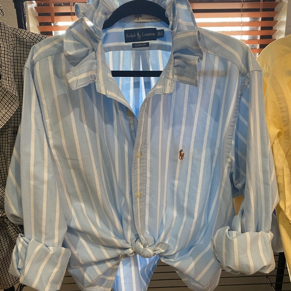 Ralph Lauren Tops - Ralph Lauren Classic Fit Bright Blue & White Striped Button-Down Shirt